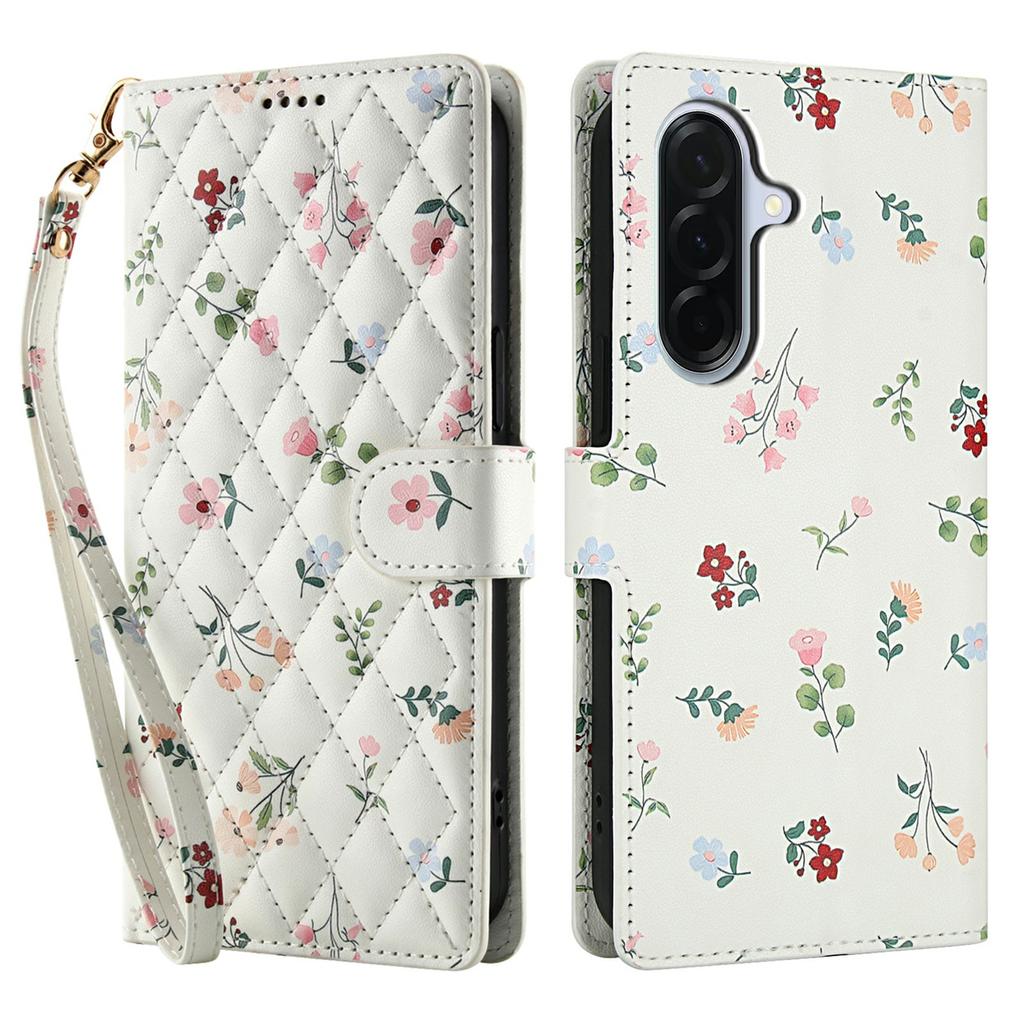 For Samsung Galaxy A36 5G/A56 5G Lommebokdeksel Rombeformet Blomsterdesign Lær Flipptelefondeksel med Stropp