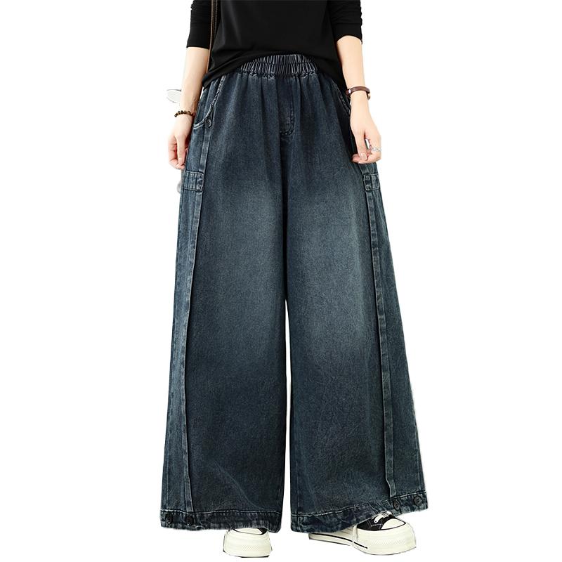 DIMANAF 2026 Herbst Winter Neu Übergröße Damen Jeans Blaue Lange Hosen Elastische Taille Locker Lässig Denim Baumwolle Dicke Hosen Vintage Dame