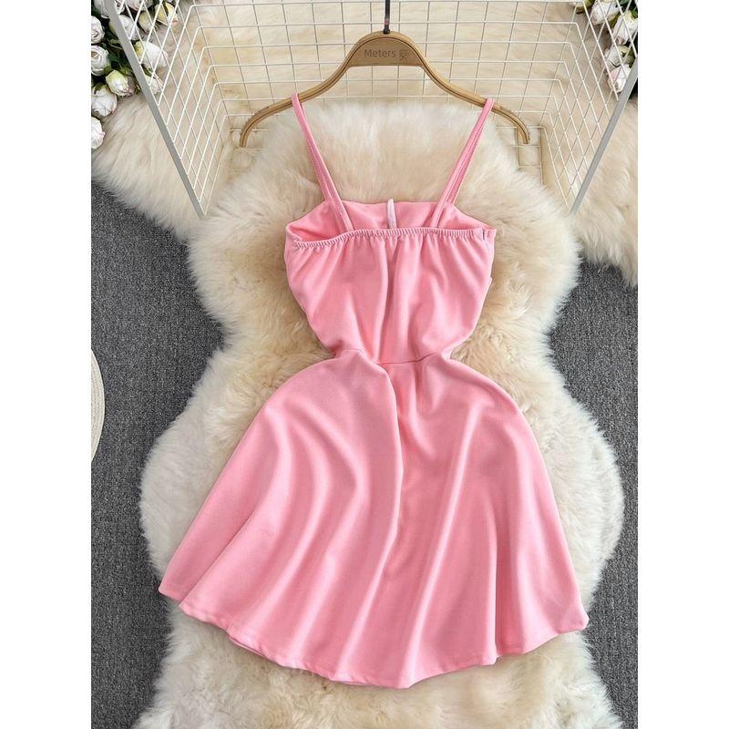 Summer Korean New Nightclub Sexy Tube Top Suspender Skirt Mesh Patchwork Cut Out Lace-up Waist-Controlled A- line Dress