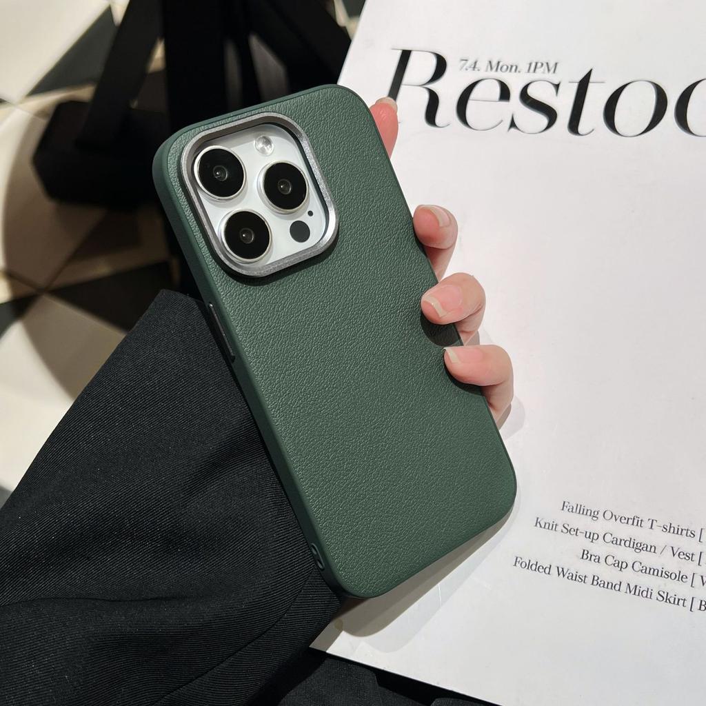 Simple high-grade solid color leather, suitable for iPhone16Pro max Apple 15 mobile phone case 12/13 soft case electroplating