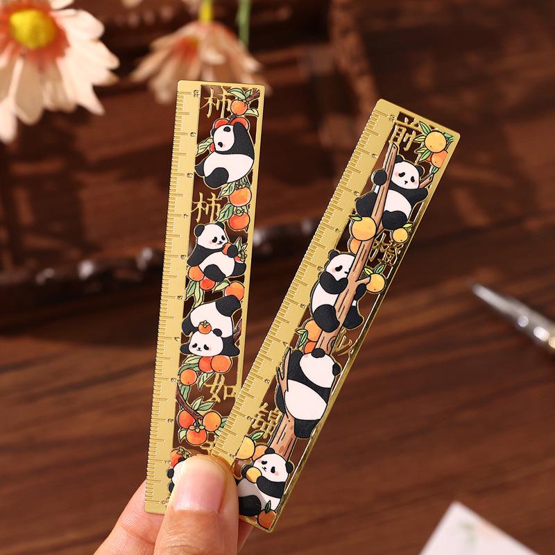 Good Luck Panda Classical Chinese Style Metal Bookmark & Ruler - Exquisite Cultural Souvenir