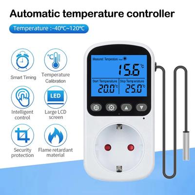 Digital Temperature Controller Socket Outlet EU Plug Thermostat With Timer Sensor Probe Heating Cooling Switch 16A Backlight