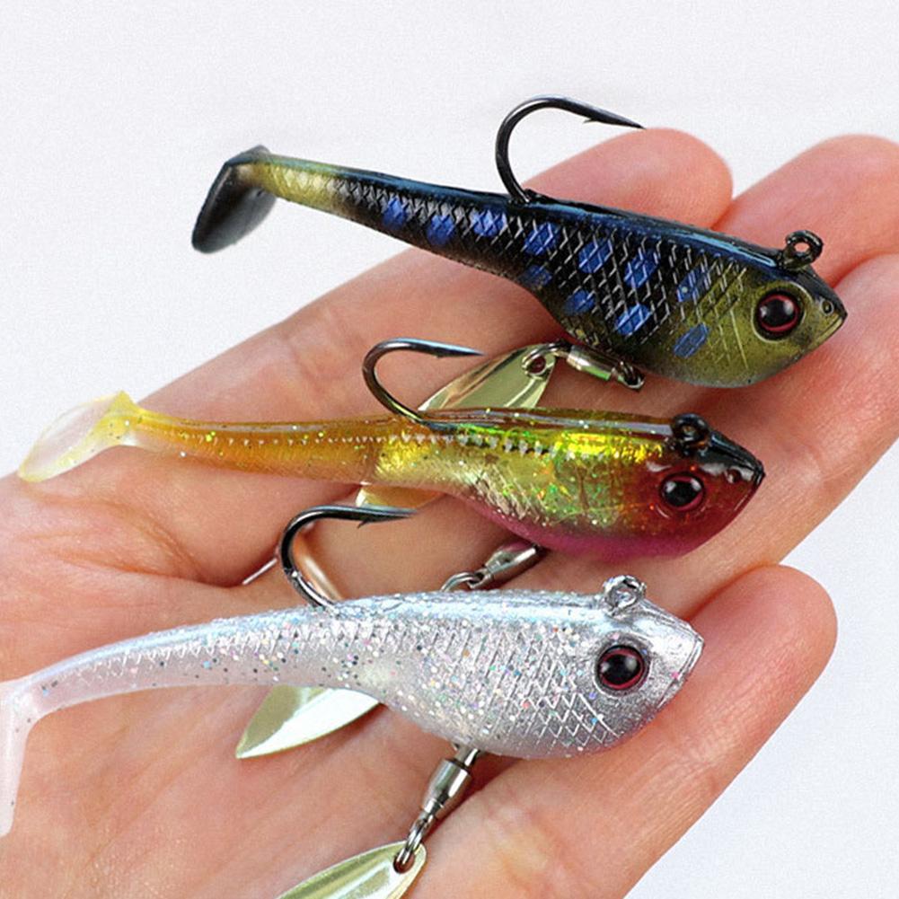 6pcs Spin Spoon Sequins Artificial Baits Jig Head Wobblers Swimbait T Tail Soft Baits for Trout Bass Fishing