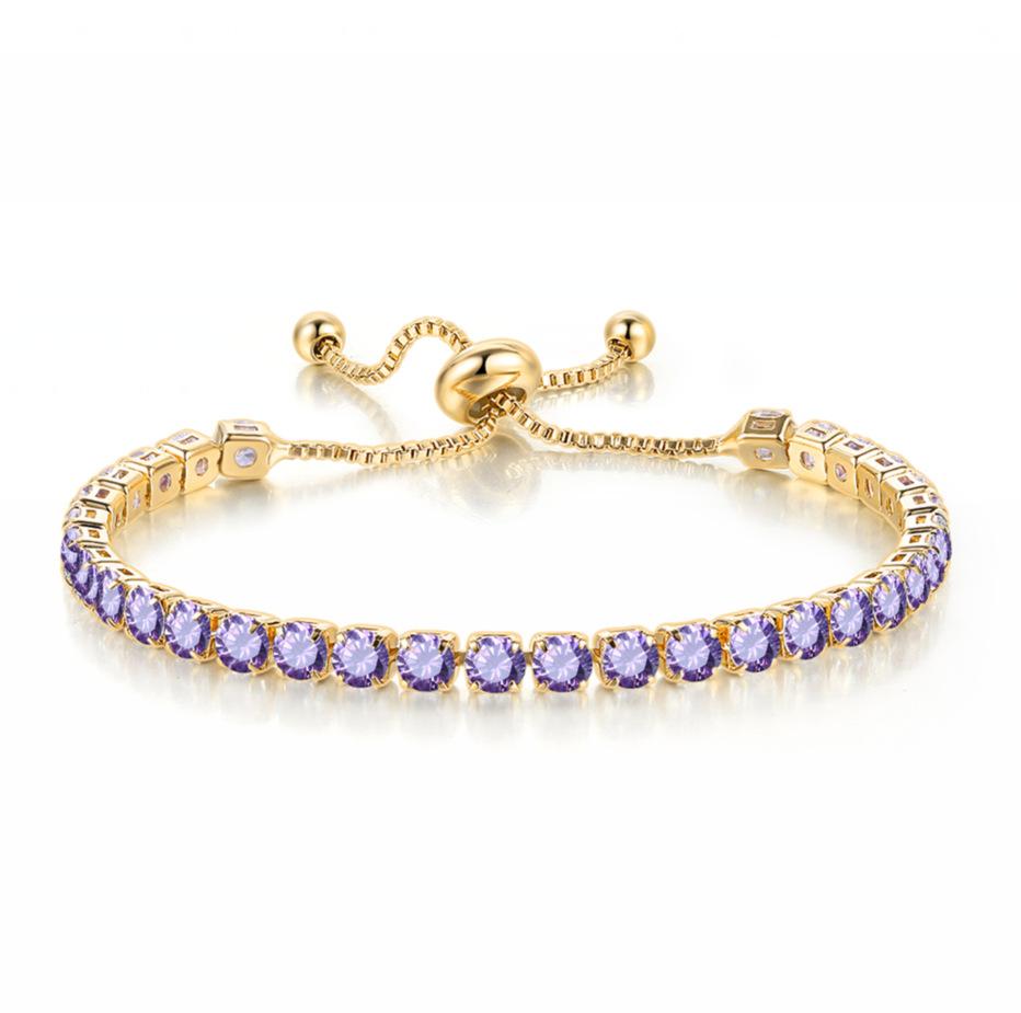 4mm Runder Zirkon Einreihig Voll Diamant Verstellbares Kristall Tennisarmband Damen Geburtsstein Schmuck