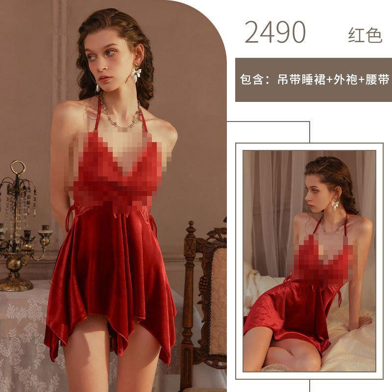 Sex Underwear Velvet Autumn and Winter Sleeveless Sexy Lace Hollow Suspender Couple Flirting Set