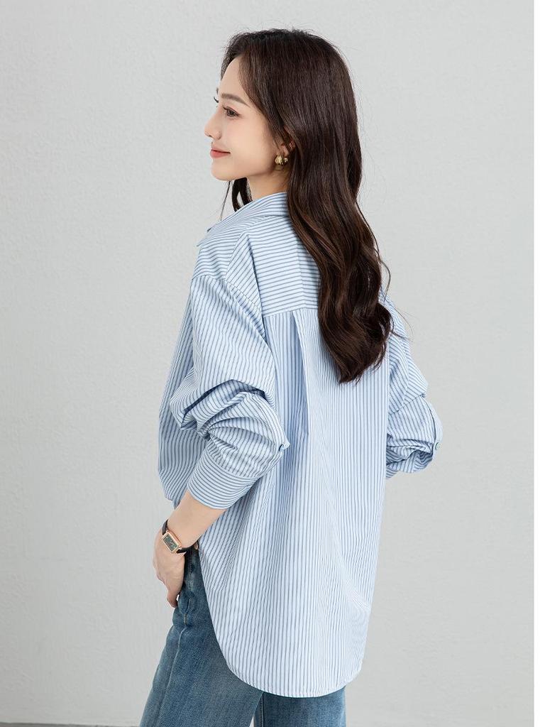 Yi Fei 2026 Spring Women's Striped Cotton Long-Sleeve Shirt: Casual, Versatile, and Slimming