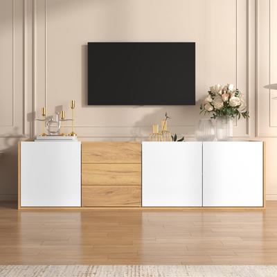 TV Cabinet, Wall-mounted or Standing, Modern Lowboard with 3 Doors & 3 Drawers, Adjustable Shelves, for Living Room & Media Devices
