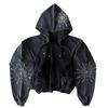 Unisex Retro Hooded Zip-Up Sweatshirt With 3D Embellished Rhinestone Design Streetwear Batwing Sleeve