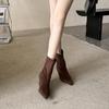 Autumn and winter new pointed thick heel high heel temperament French fashion sleeve suede short boots