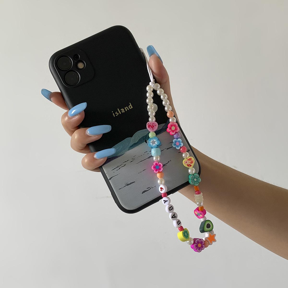 

Wind Trend Mushroom Imitation Pearl Tassel Mobile Phone Chain, Fashion Street Photography Contrasting Color Smiley Face Letter Bracelet Pendant