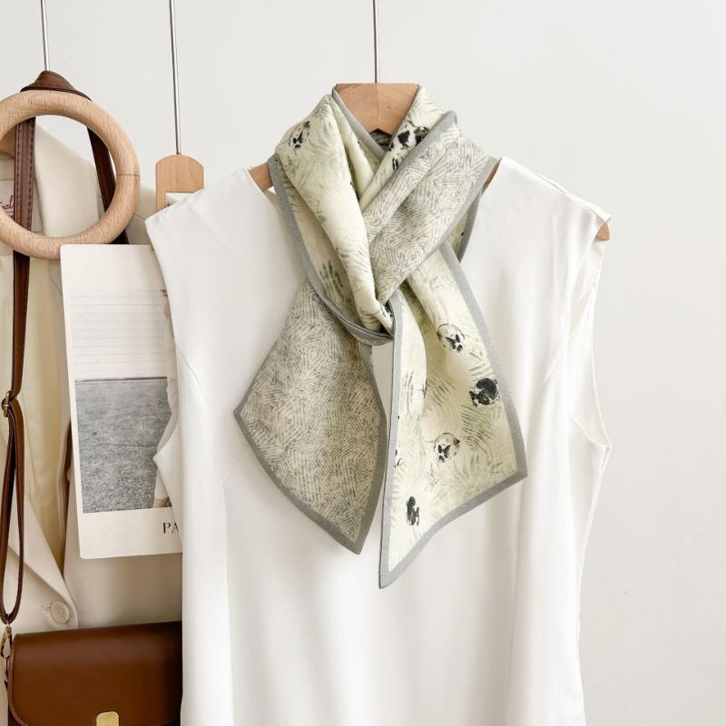 New double-sided heterochrome silk wool scarf women's high-end long silk hair scarf fashion atmosphere streamer