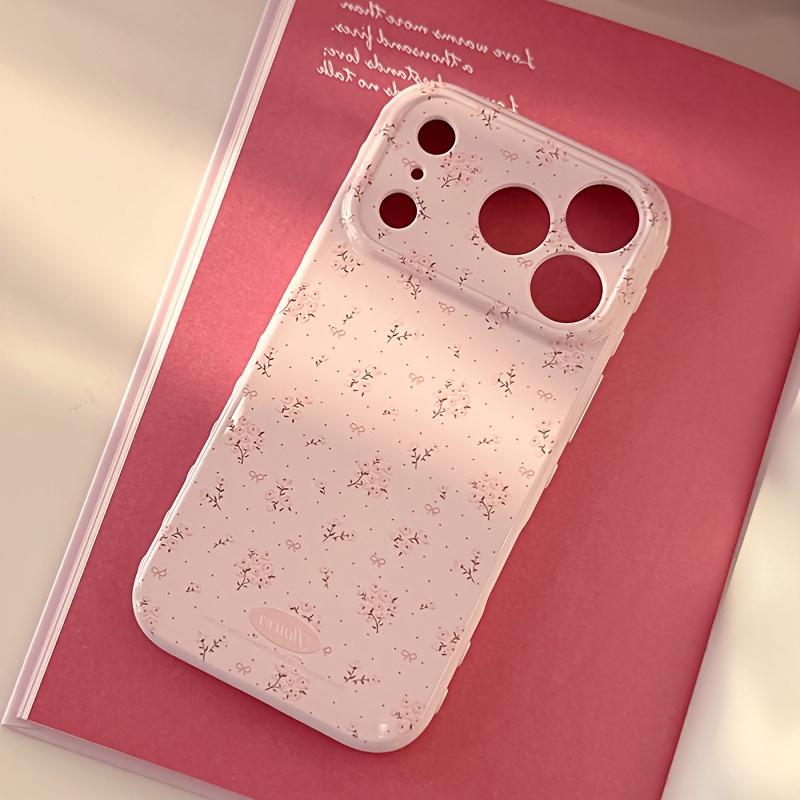 Pink Floral Candy Color Soft Heart Relief Side Phone Case For iPhone 11 12 13 14 15 16 17 Pro Max Air 14 Plus Shockproof Cover