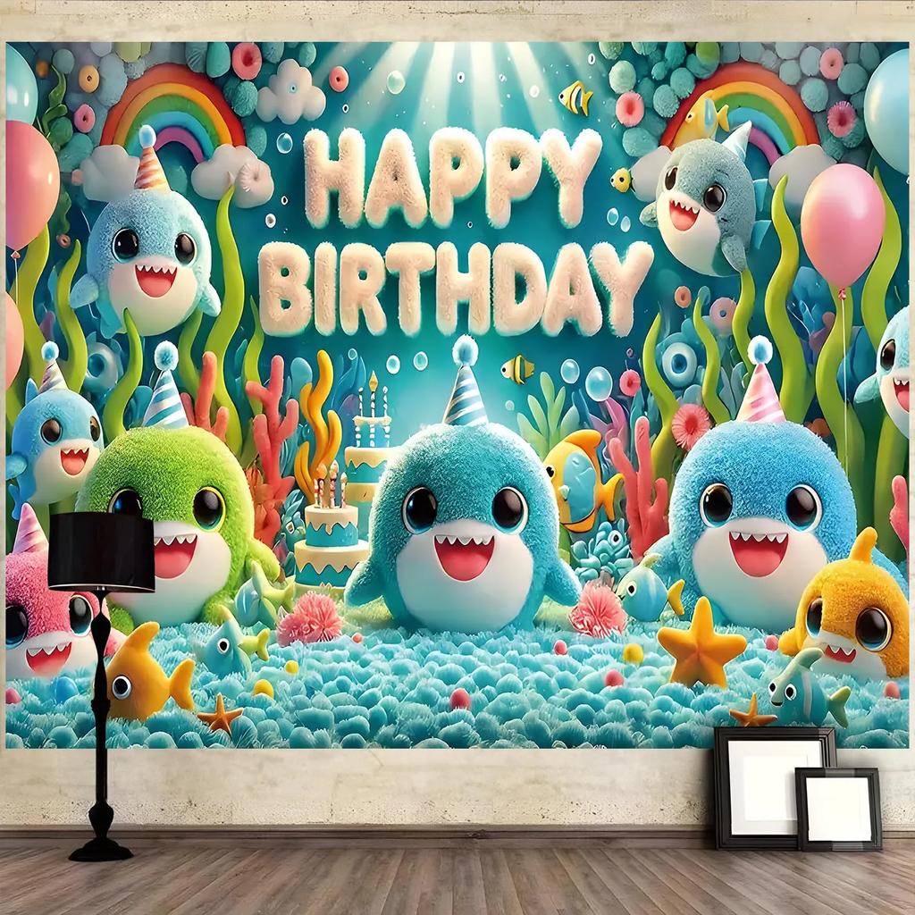 Single-sided shark background banner suitable for 2D flat printing party decorations for home decoration
