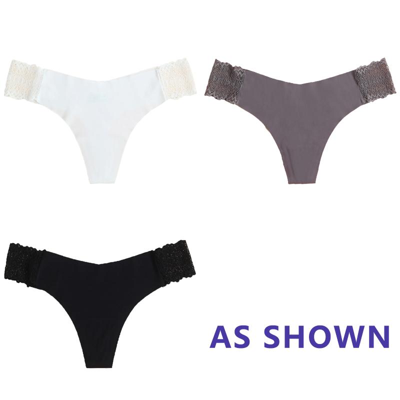 Sexy Ice Silk Panties Low-waist Traceless G-String Thong Lingerie Ladies Large-sized Breathable Lace Underpants