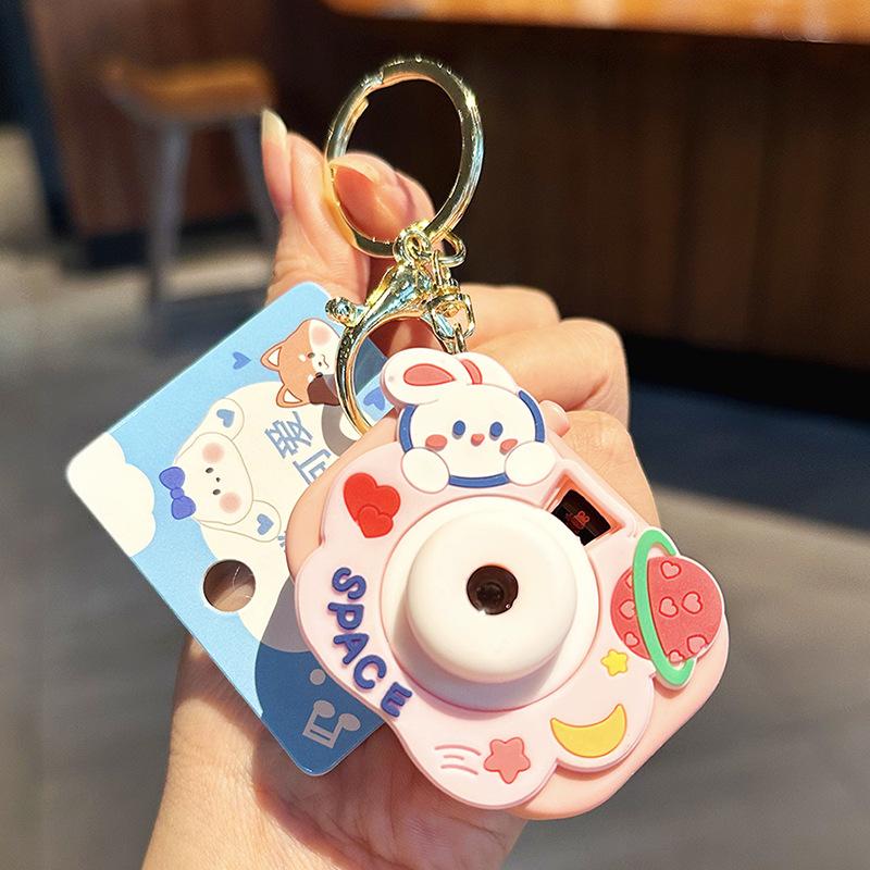 Cute Bunny Projection Camera Keychain Creative Girl Heart Exquisite Bag Pendant Cute Cartoon Keyring