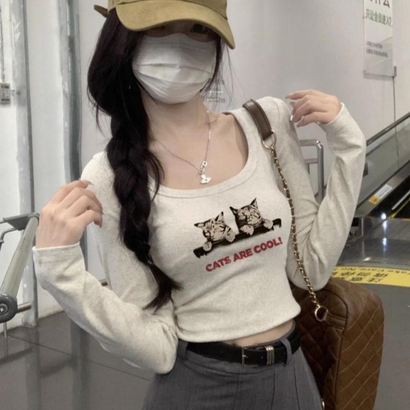 Girls Y2K Tees Workout Street Wear Fashion Women Sexy T-shirts Long Sleeve