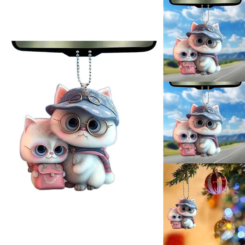Pendente per Auto Gatto di Coppia con Cappello in Acrilico a Superficie Piatta Decorazione Carina per Appassionati di Interni Auto