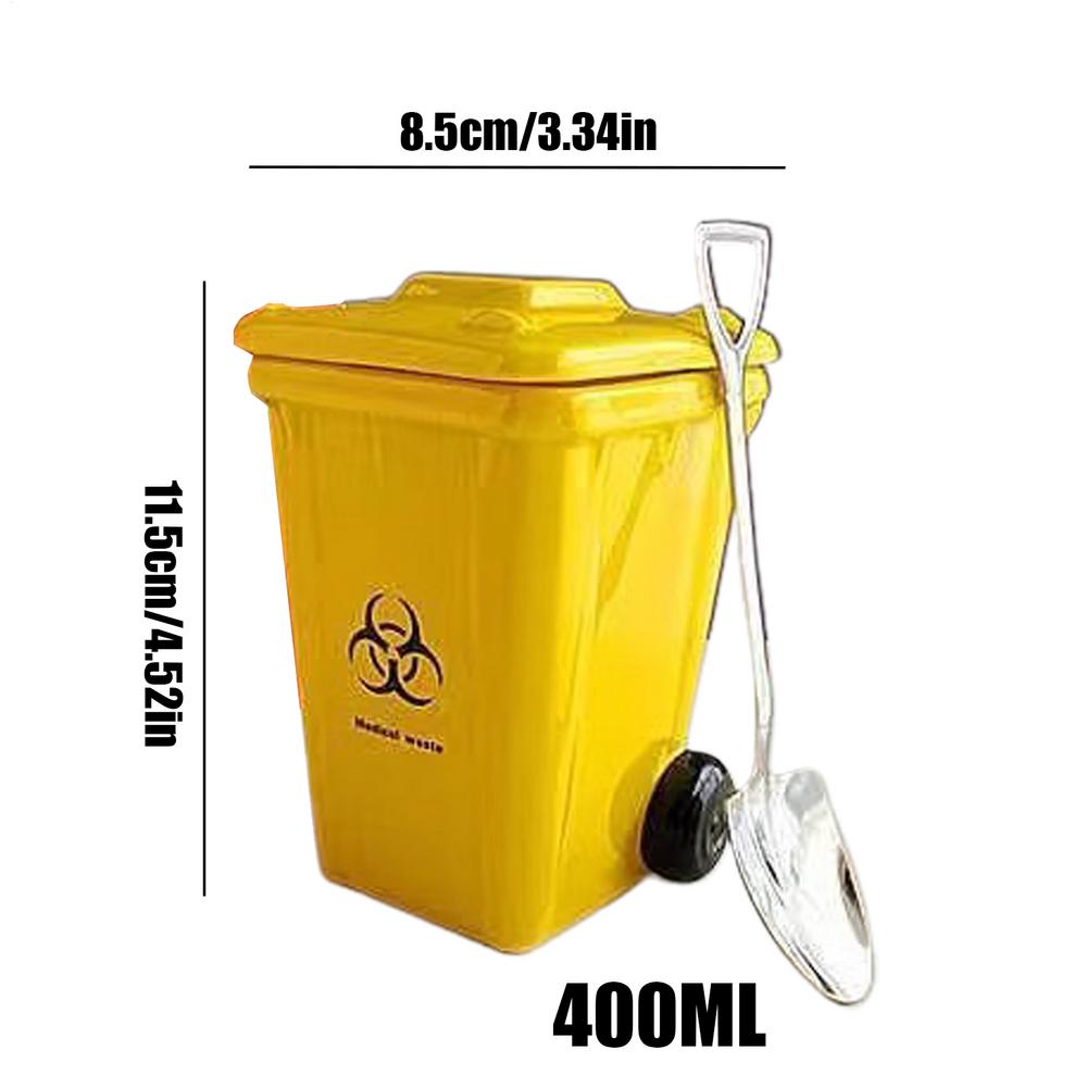 Creative Trash Can Shaped Coffee Mug Ceramic Mug Wheelie Trash Bin Ceramic Mug With Shovel-shaped Spoon Funny Birthday Gifts