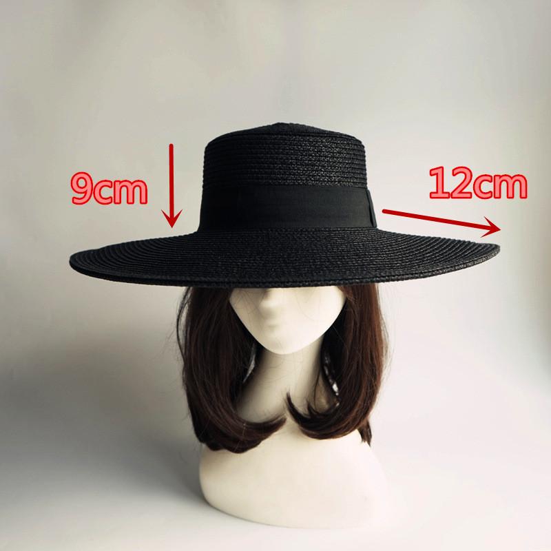 

202402-panshi-flat ins black paper pp grass big brim lady beach cap women leisure panama JAZZ hat head size 57cm чорний