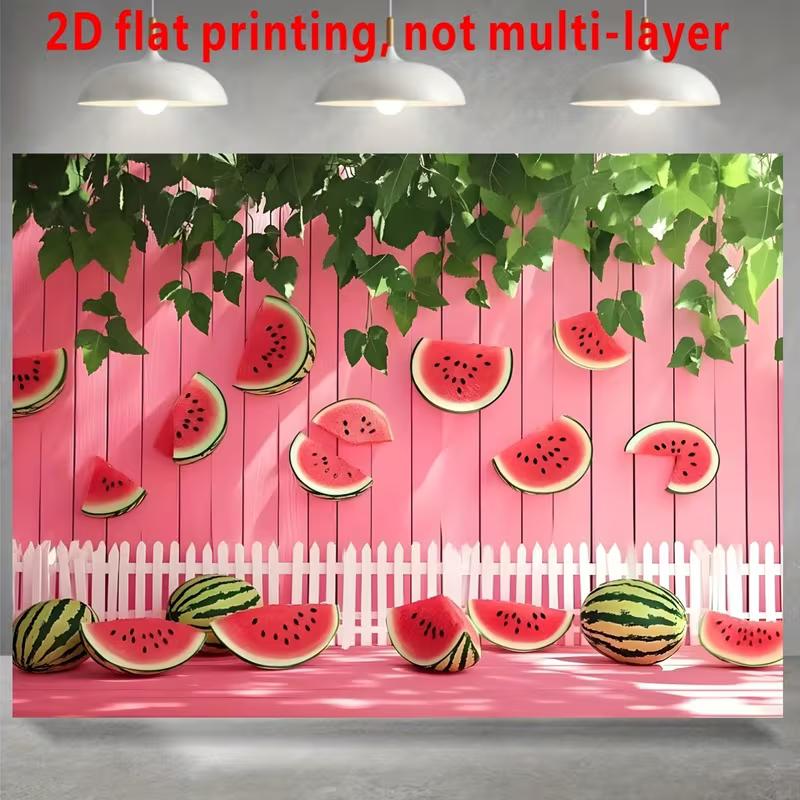 2D Watermelon Party Wall Decor, Pink Watermelon Banner for Summer Picnic Decoration