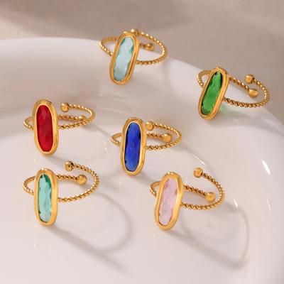 18K Gold Threaded Stainless Steel Ring Ladies, Inlaid Stained Glass Open Jewelry Gift