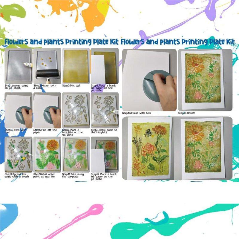 2025 Trend Reusable Gelatin Print Plate 12.7X17.8 Cm/5X7 Inch Gel Printing Kit Stencils, Acrylic Paint, Essential Tools For Adul