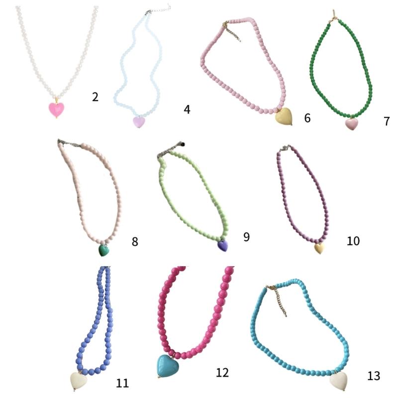 Colorful Acrylic Beads Heart Choker Necklace Bohemian Simple Love Charm Statement Short Necklaces Clavicle Chain Jewelry