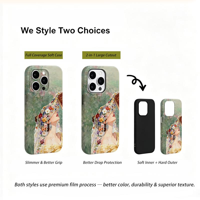 Romantic Reading Muse Lady Watercolor Portrait Art Film Aesthetic Protective Shockproof Bumper Phone Case Cover For iPhone 14 15 16 Pro Max Plus
