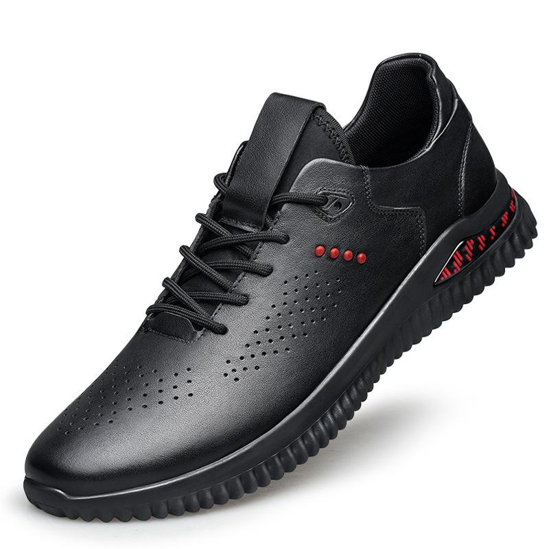 

Hollow Hole Casual Leather Shoes First Layer Cowhide Men s Single Shoes Breathable Low-top Trendy Men s Shoes Mesh Board Shoes 38 чёрный