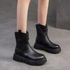 Johnature British Style Thick Soled Genuine Leather Mid-calf Boots Versatile Women's Flat Platform Shoes