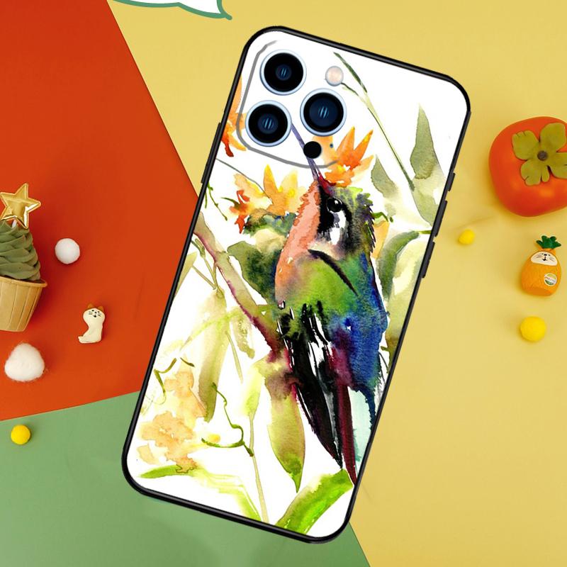 Hummingbird and Flowers Phone Case For iPhone 17 Pro Max 16 15 14 12 11 13 Pro Max Plus 12 13 Mini 16e 17 Air Cover