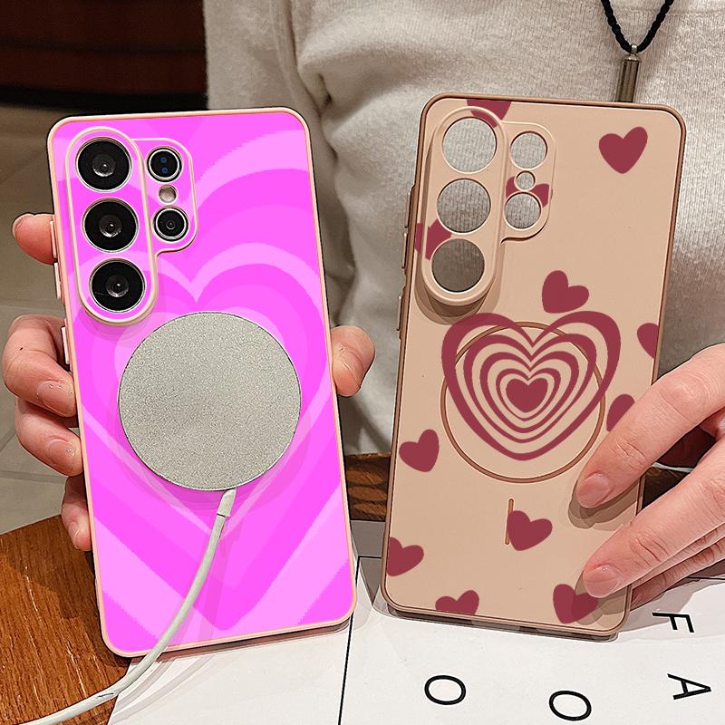 Magnetic For Magsafe Case For Samsung Galaxy S26 Ultra S25 Edge S24 Plus S23 FE S22 A17 A54 A55 A56 A57 5G Lovely Hearts Pattern Cover