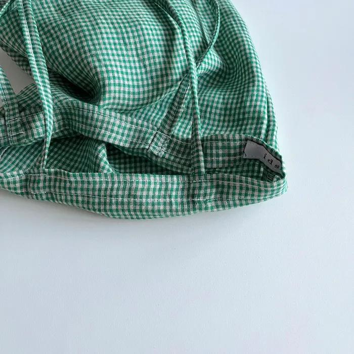 Green check linen mini bag