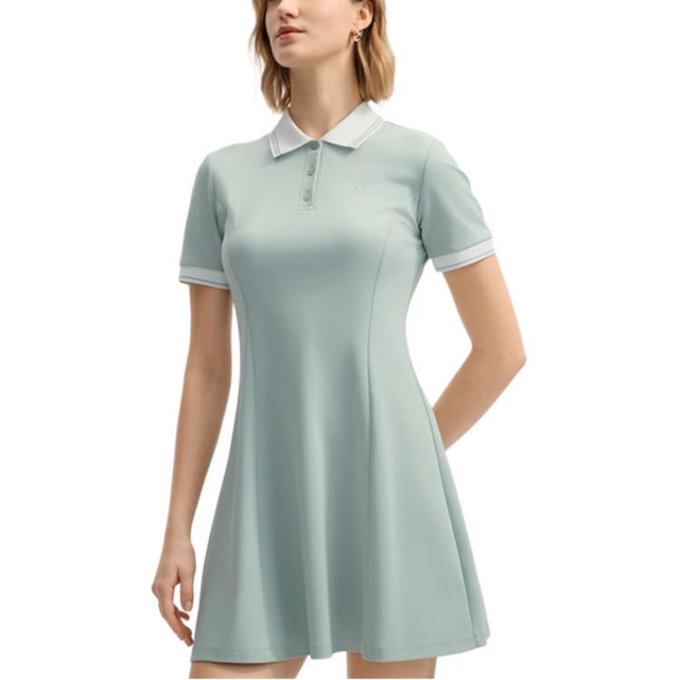 Fila White Series Knitted Double-Sided Jacquard Casual Versatile Short Sleeve Dress Women Dresses Oatmeal-Gray F11W523310F-GY