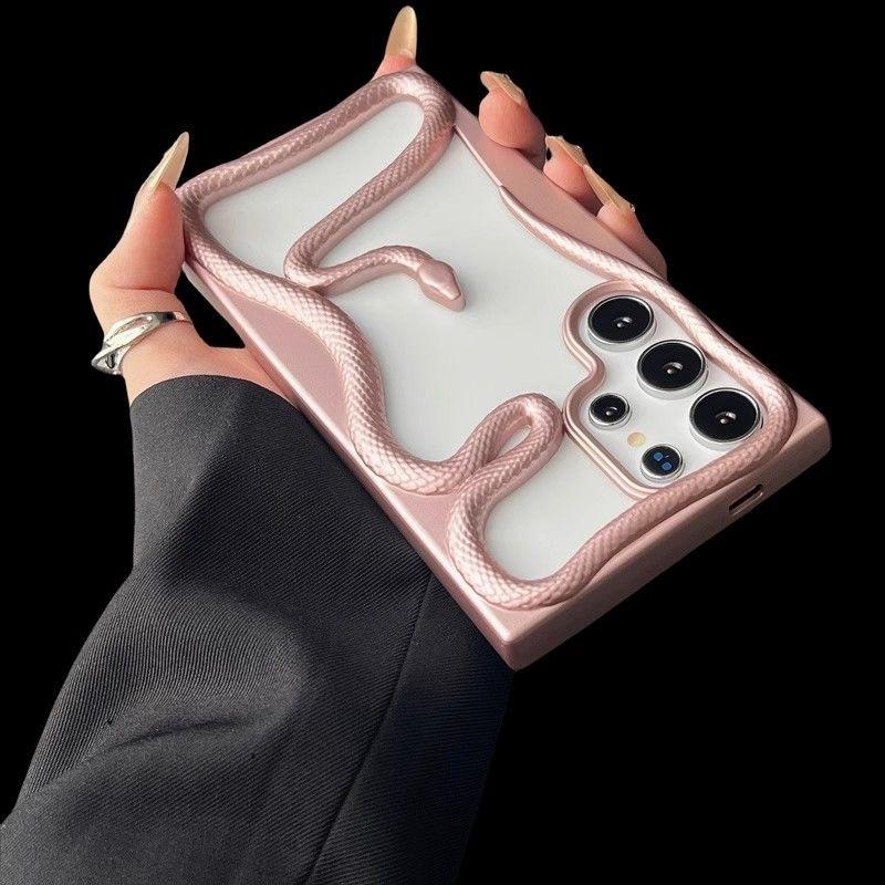 Silikonový kryt s 3D hadím pokovením, nárazuvzdorný, měkký, dutý, pro Samsung S25 Ultra S24 S23 FE S22 A56 A16 A36 A55 A06 A15 A26