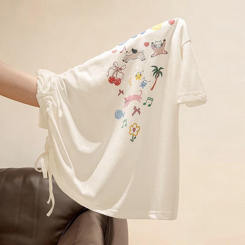 Women's Printed Drawstring Short Sleeve T-Shirt