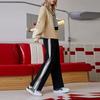 Li Ning Sports Fashion Series Straight Leg Striped Fleece Warm Loose Casual Long Pants Winter Women bottoms Black AKLRC16-3