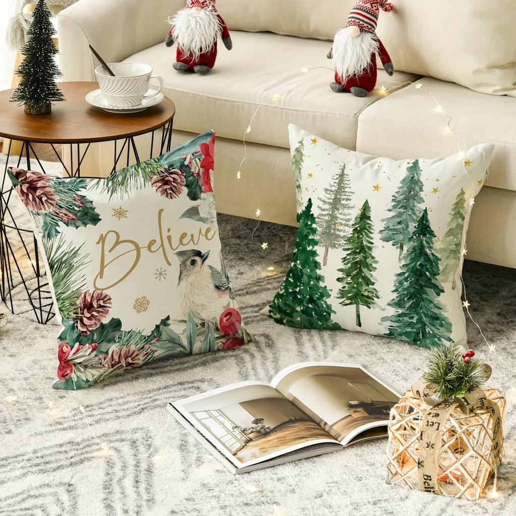 Christmas Themed Pillowcases: Believe, Hello Winter, Joy with Festive Designs Sofa Bed Cushion Cover, New Year Home Decoration