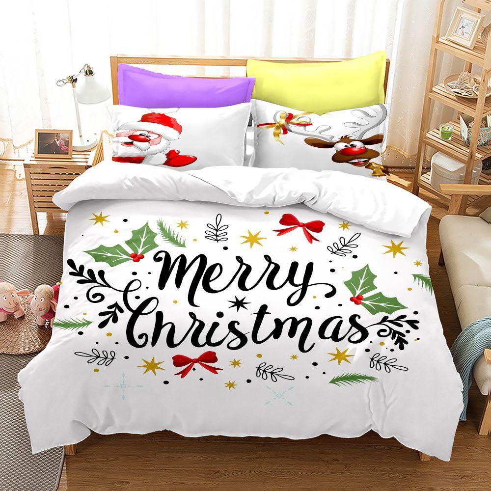 3D Digital Printing Bedding Four-Piece Set Three-Piece Set Christmas Bed Sheet Quilt Pillow