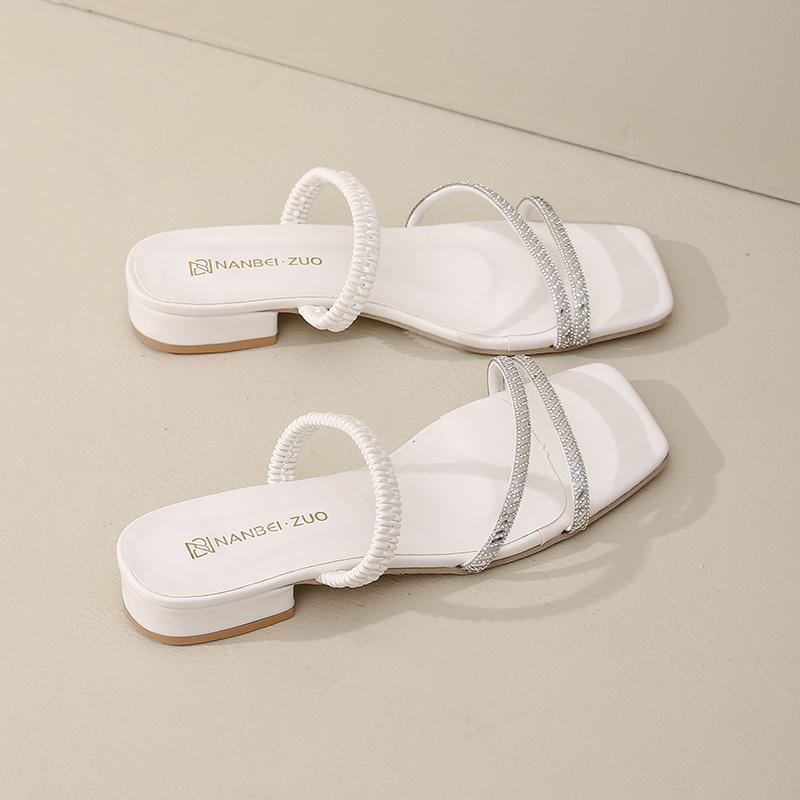 Fashion 2025 New Style Women's Sandals Rhinestone Embellished Fashion Outerwear High Heel Net Weight Casual Slippers Zapatos De Mujer