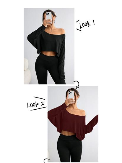 2025 New European/American Off-the-Shoulder Loose Long Sleeve Crop Top