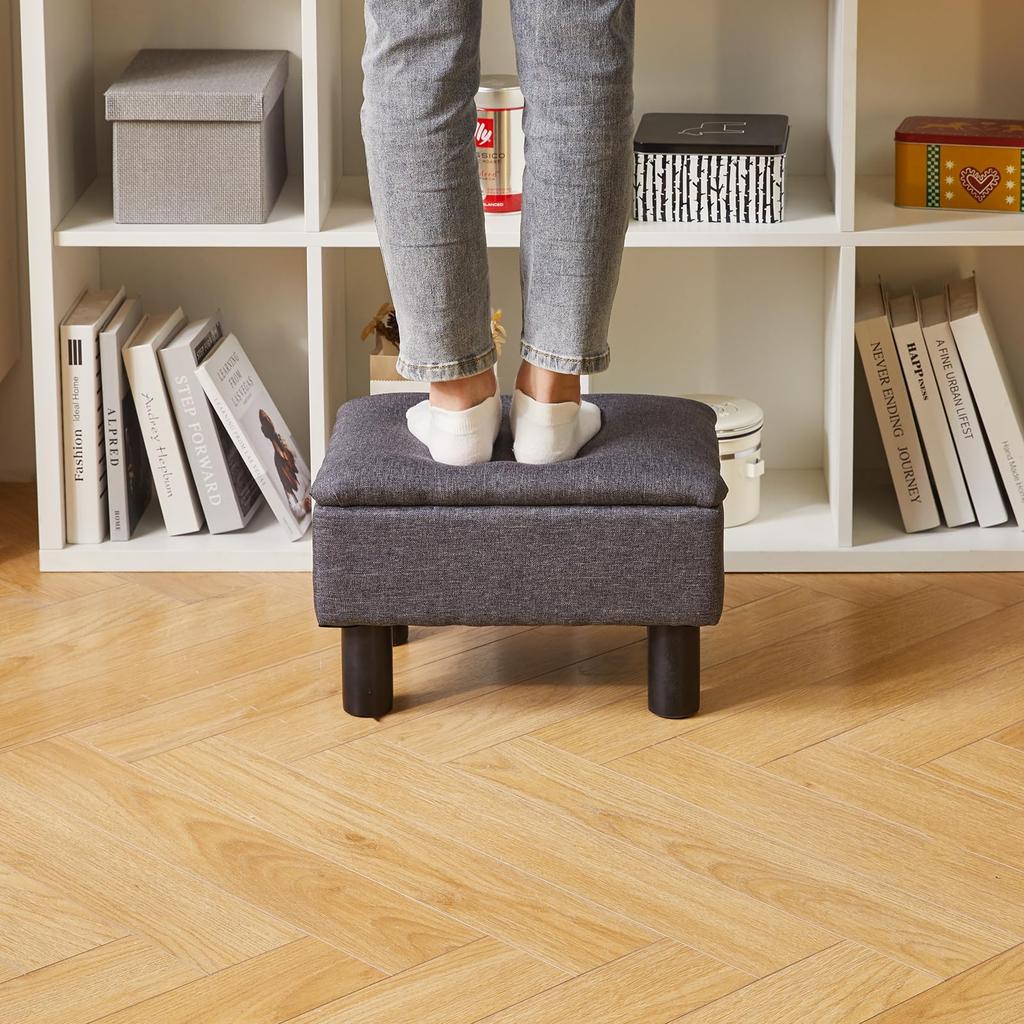 Aibiju Storage Ottoman with Solid Wood Legs and Linen Storage Stool with Hinged Suitable for Living and Dark Chair/Desk Fabric, High-Rebound