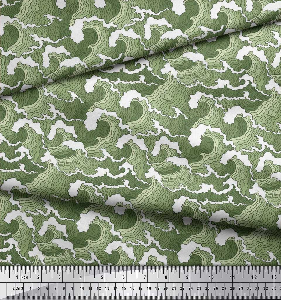 Soimoi Japan Crepe Satin Fabric Waves Shirting Decor Fabric Printed Metre 42 Inch
