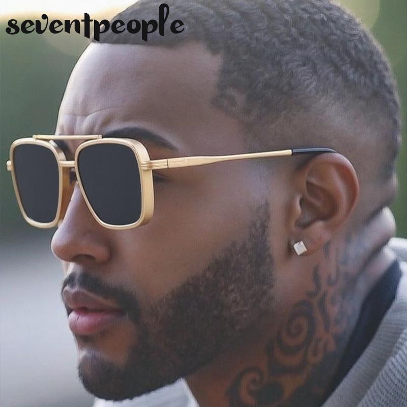 Vintage Steampunk Pilot Square Sunglasses Men Luxury Brand Trendy Metal Frame Driving Sunglass For Male UV400 Punk Shades