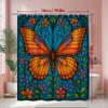 Stained Glass Butterfly Shower Curtain Colorful Art Design Floral Pattern Elegant Bathroom Decor Waterproof Non-Toxic Material