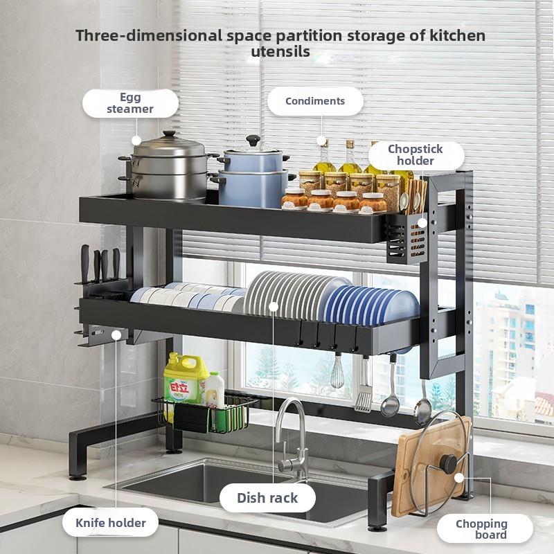Wall Hanging Dish Drainer For Kitchen Counter With Drainage And Storage Function
