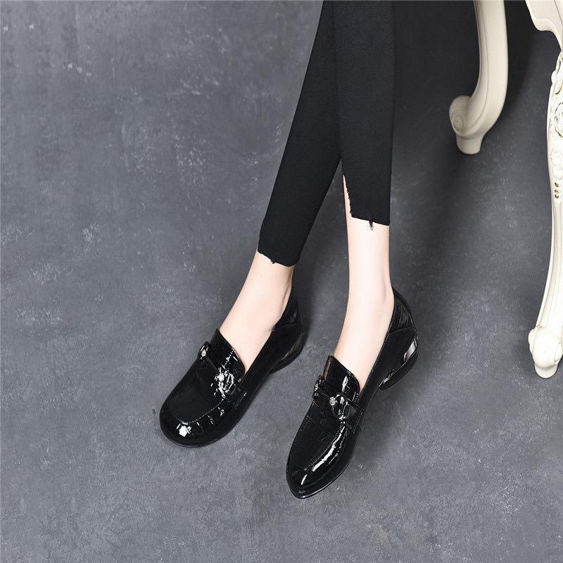 Large size women's shoes wide and fat feet - soft leather single shoes soft leather soft sole loafers thick heel low heel small leather shoes spring
