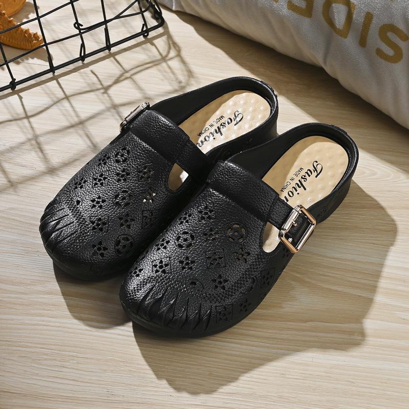 Women's Faux Leather Non-Slip Medium Heel Slippers