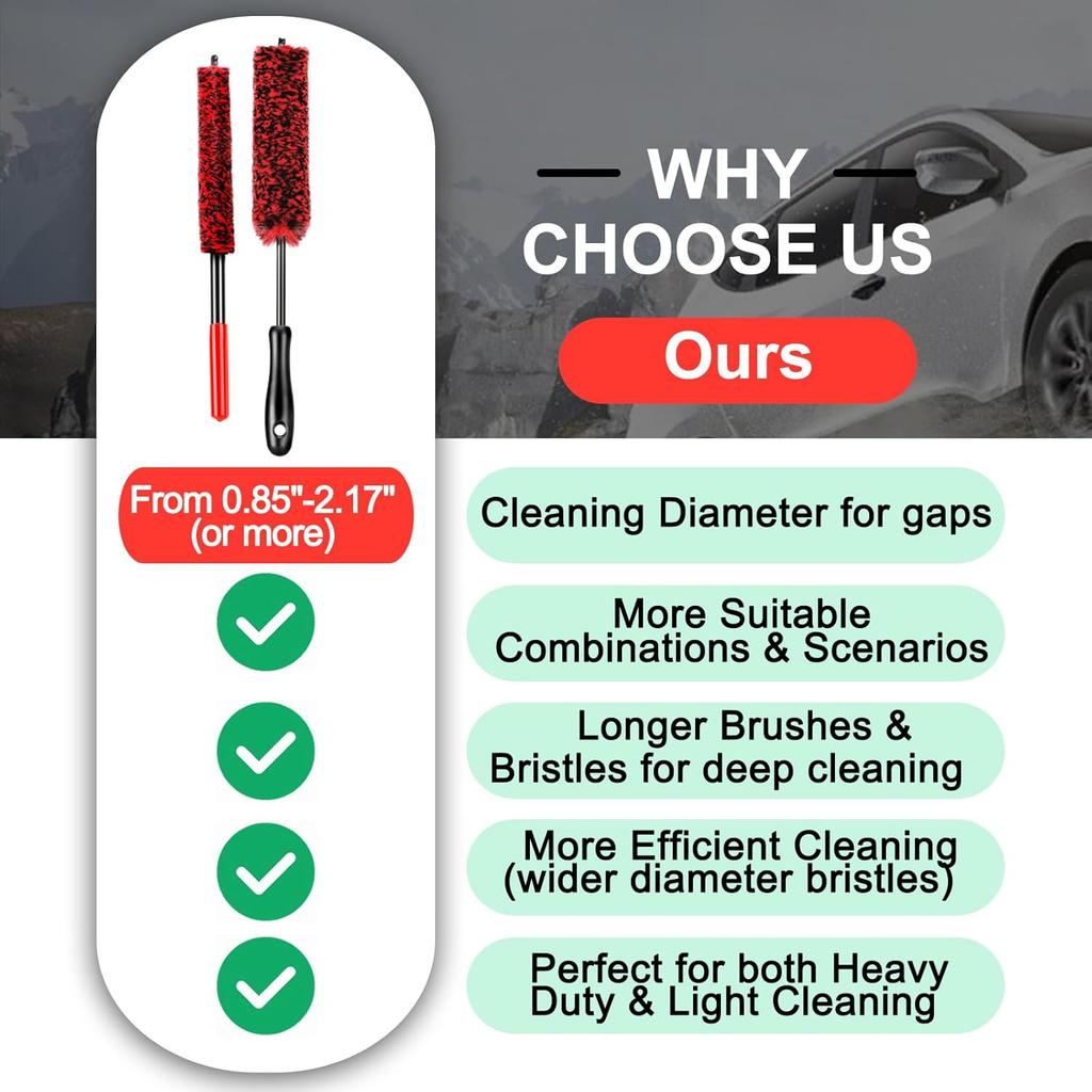 Car Wheel Rim Tire Brush Set, Detailing Wash Kit, Long Soft Detail Brushes Accessories Tool For Automotive Cleaning Wheels, Interior,Exterior,Dirty