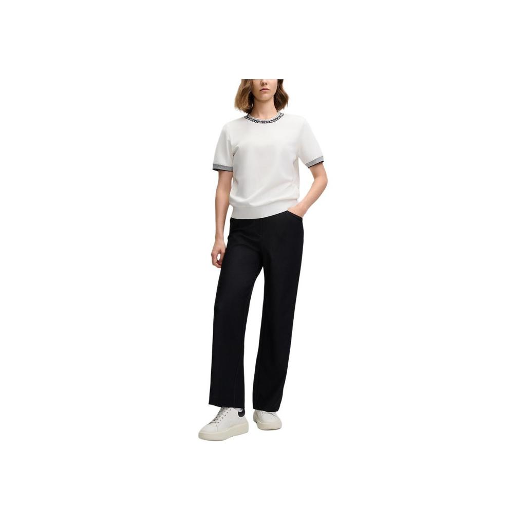 FILA Emerald Lifestyle Color Block Letter Print Round Neck Casual Sports Comfortable Knit Short Sleeve T-Shirt Women Tops White F11W514101F-WT